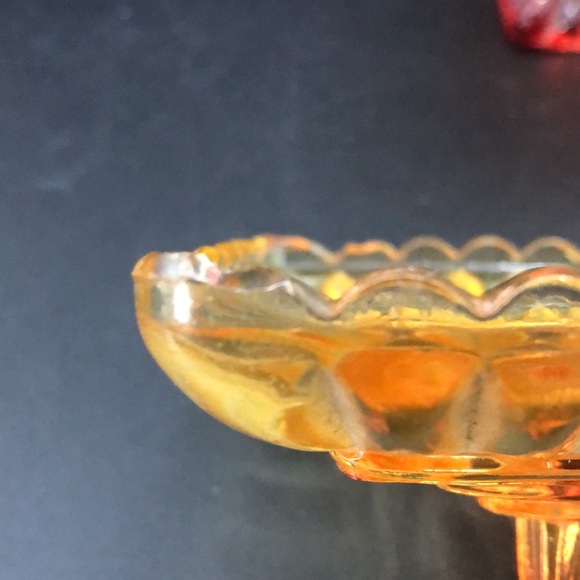 Vintage Amber Red Pedestal Wedding Box Candy/Trinket Jeanette Glass Dish W/Lid - Picture 5 of 9